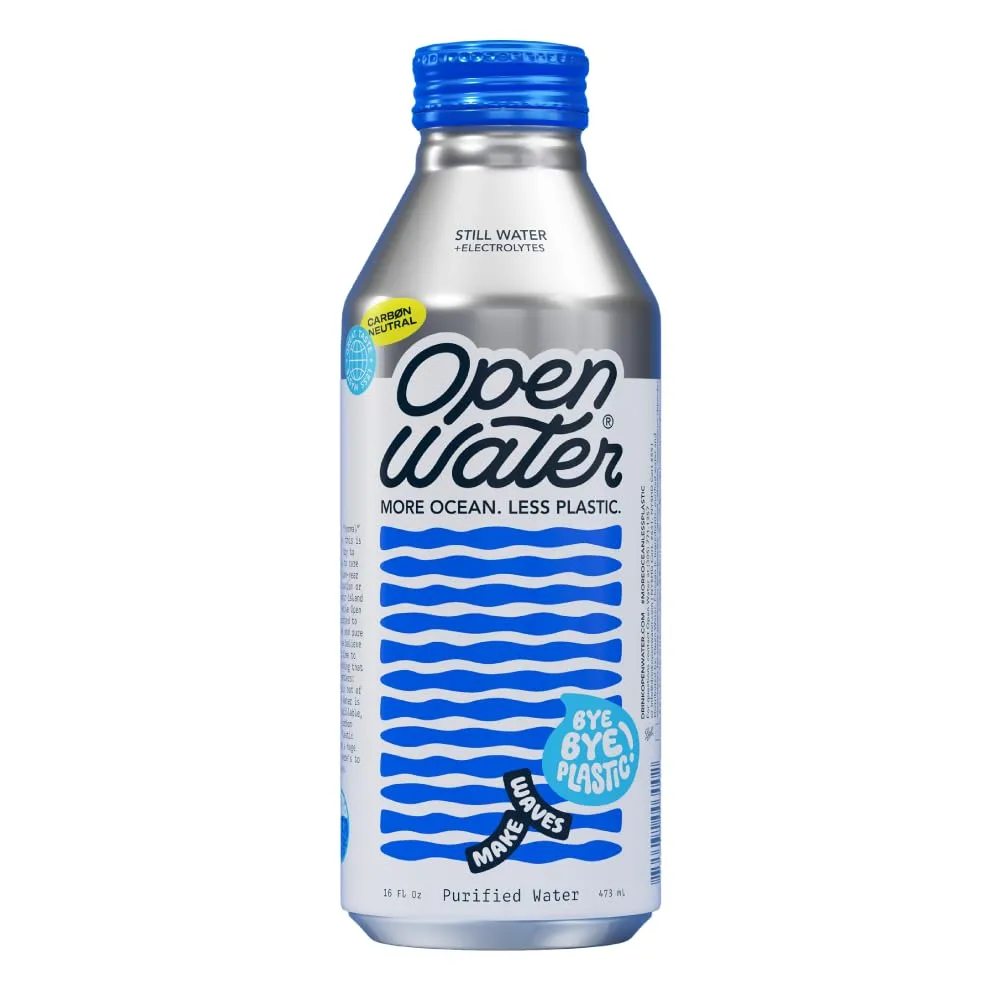 Open Water Still 16oz Bottles, Case of 12 - Aluminum Bottled Water with Electrolytes