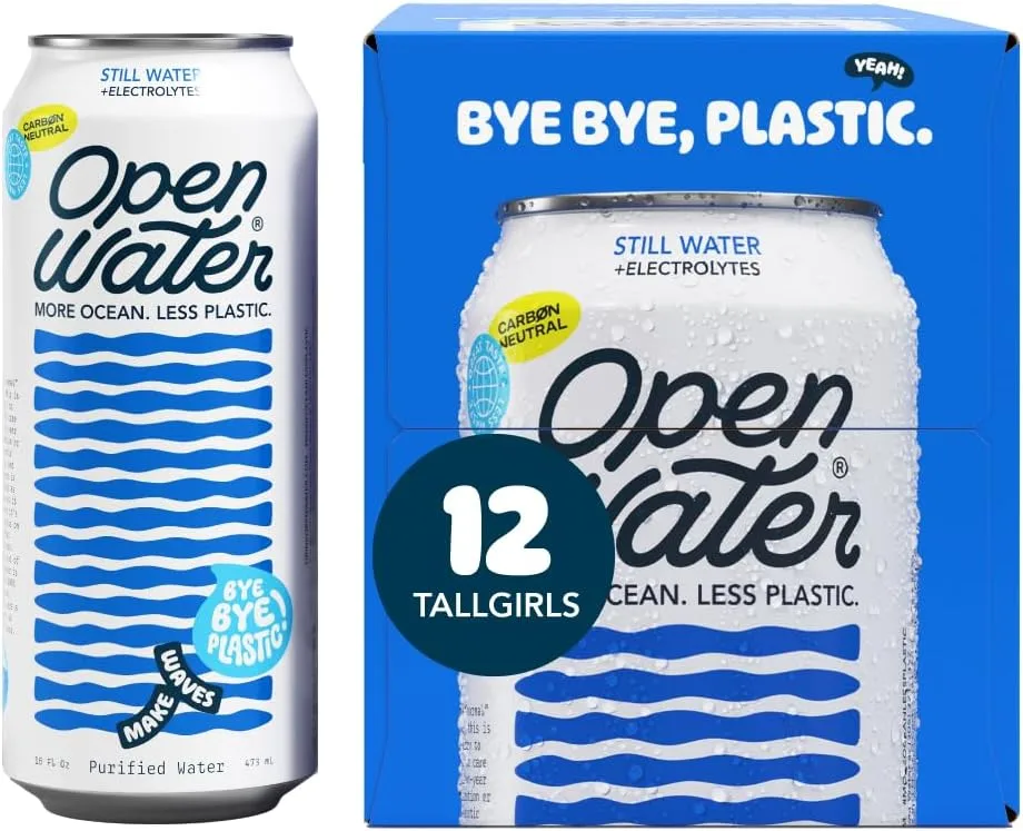 Open Water Still 16oz Tallgirl (1 case, 12 cans) - Sustainable Aluminum Canned Still Water With Electrolytes