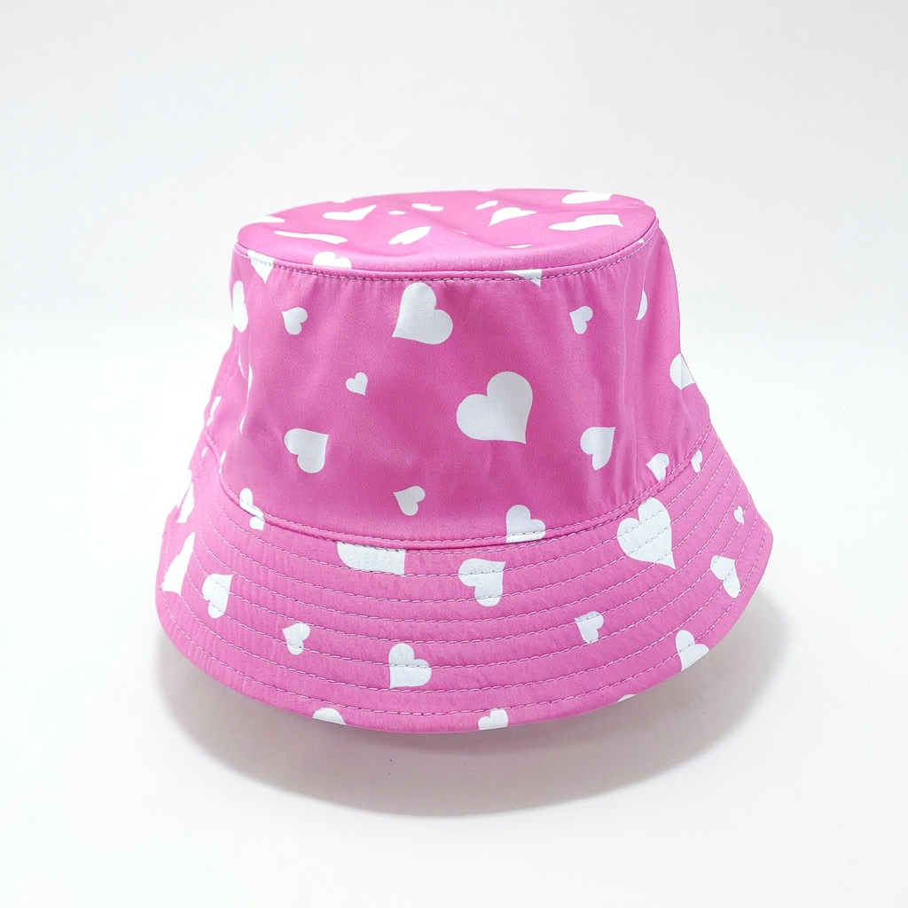 Pink Bucket Hat with White Hearts