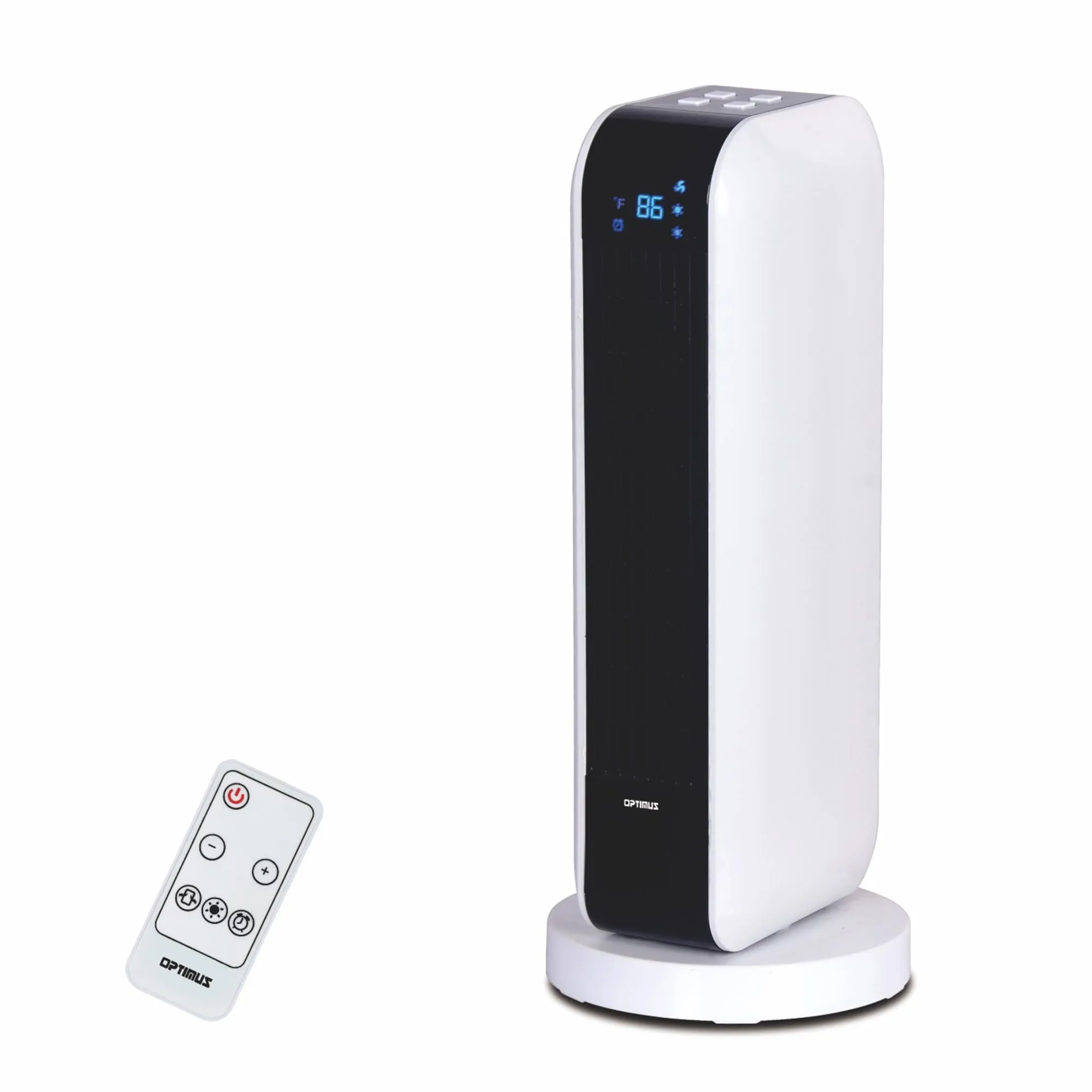 Optimus H-7319 17" Oscillating Tower Heater with Remote, Digi Temp Readout & Setting