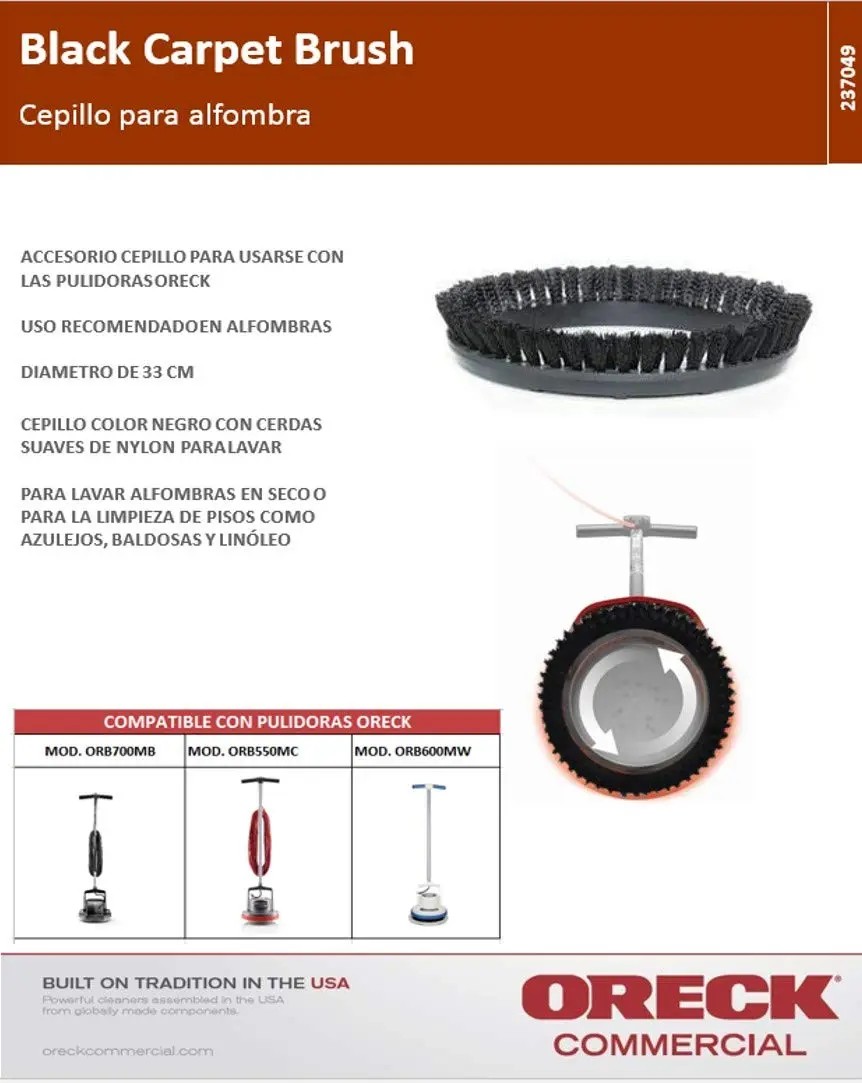 Oreck 237049 Nylon Carpet Brush, 12" Diameter, Black - For Orbiter Floor Machine