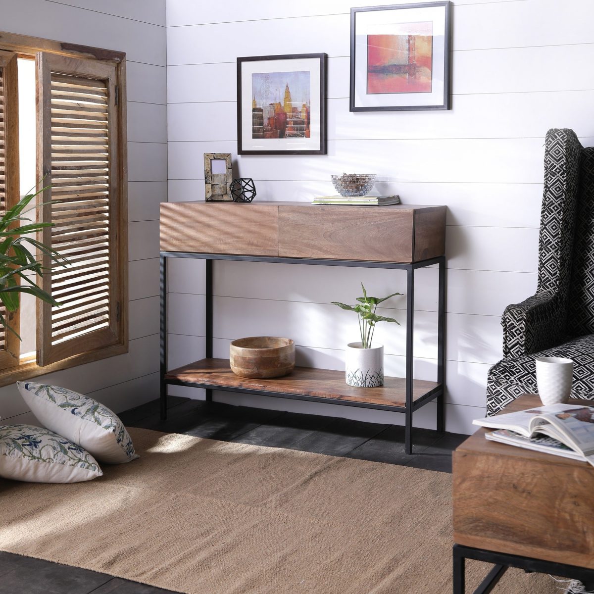 Industrial Style Console Table In Black Base Industrial Style Console Table In Black Base