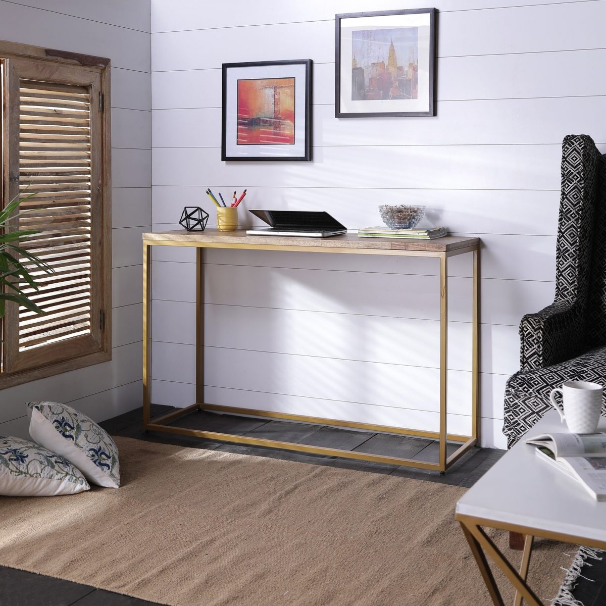 Herringbone Series Console Table In Golden Base Herringbone Series Console Table In Golden Base