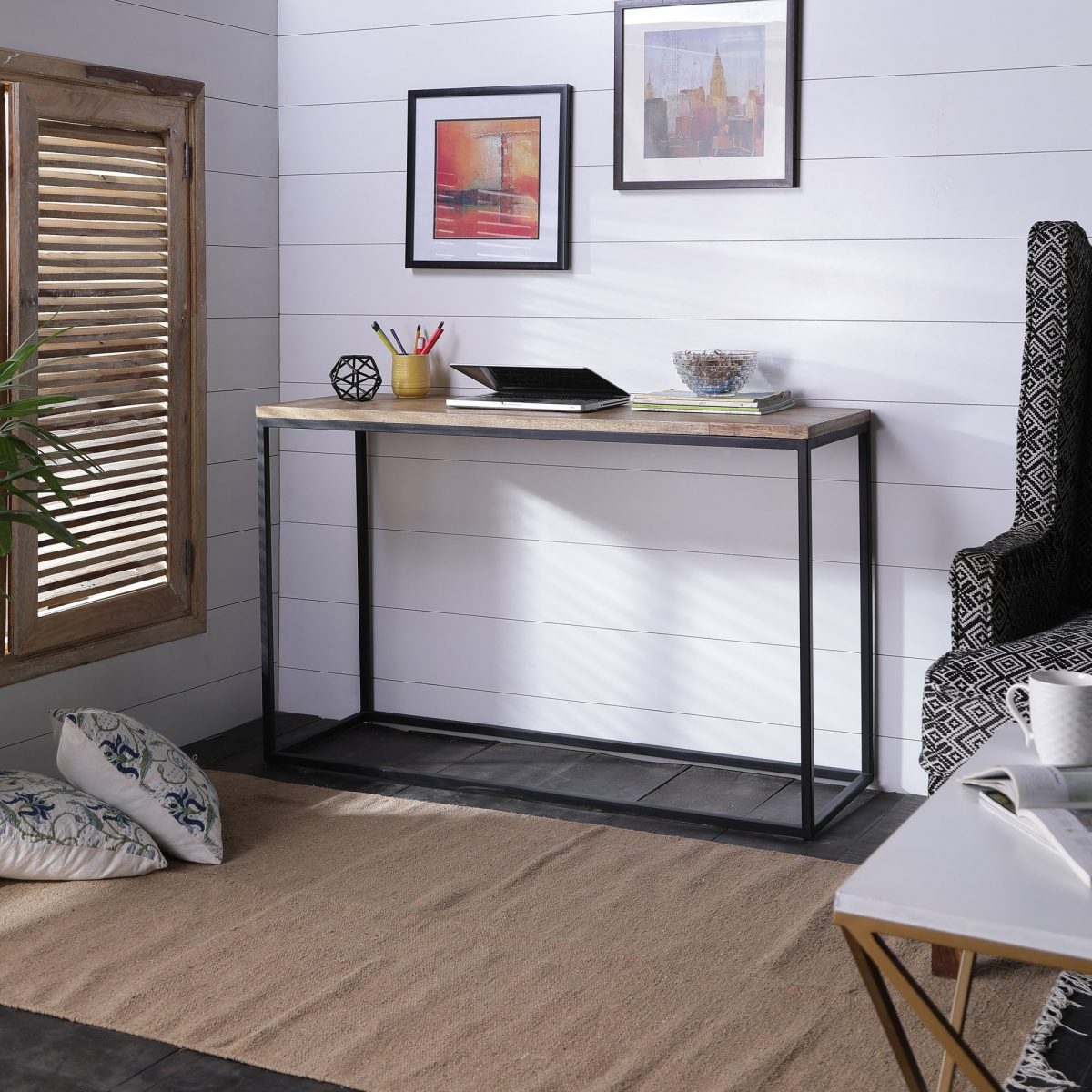 Herringbone Series Console Table In Black Base Herringbone Series Console Table In Black Base