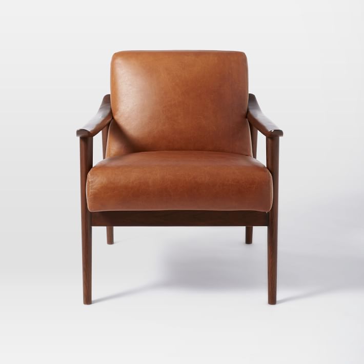 Tan Leather Armchair | Mid-Century Modern Wood Frame Chair Tan Leather Armchair | Mid-Century Modern Wood Frame Chair