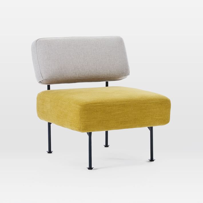Modern Two-Tone Chaise Lounge | Yellow & Grey Fabric Accent Chair