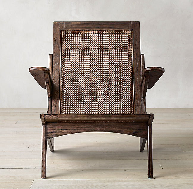 Mid-Century Modern Rattan Lounge Chair | Dark Wood Accent Chair