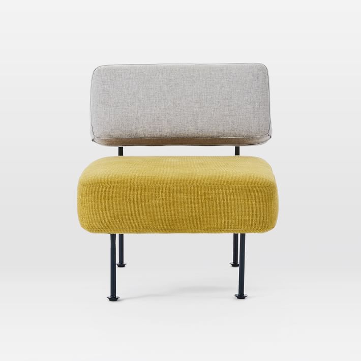 Modern Two-Tone Chaise Lounge | Yellow & Grey Fabric Accent Chair
