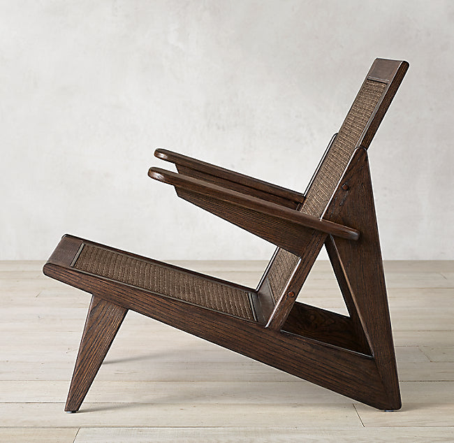 Mid-Century Modern Rattan Lounge Chair | Dark Wood Accent Chair