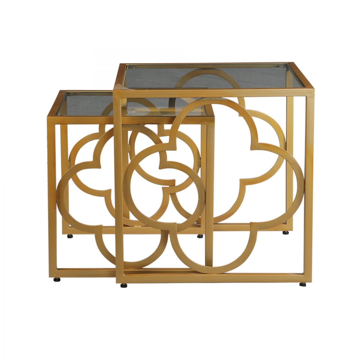 Set of 2 Gold Metal & Glass Nesting Tables - Modern Moroccan Accent Tables