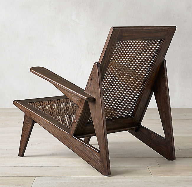 Mid-Century Modern Rattan Lounge Chair | Dark Wood Accent Chair