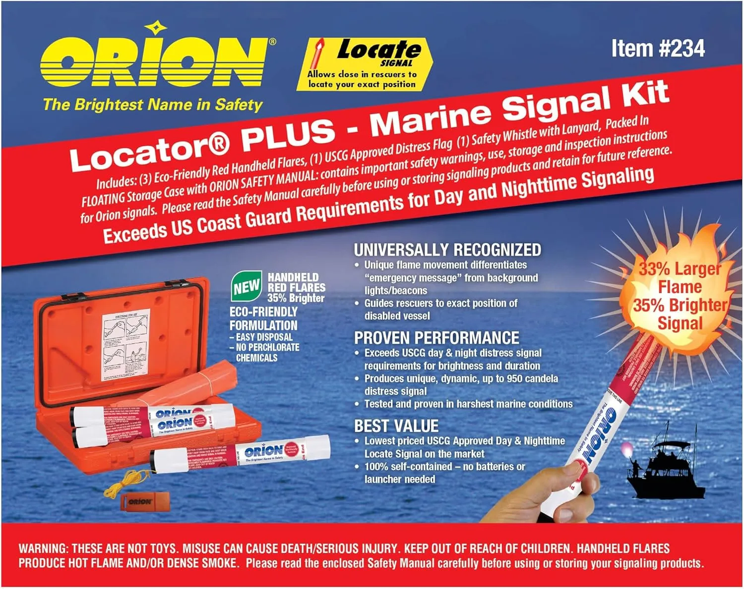 Orion 234 Locator Plus 3 Signal Kit with Whistle & Flag in Floating Case