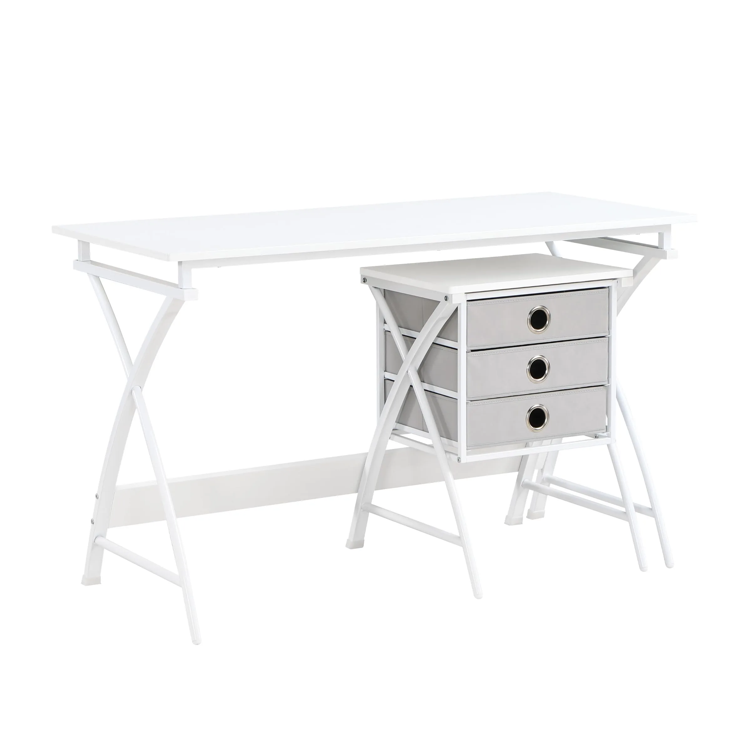 OSP Home Furnishings Olympic Utility Home Office Desk with Nesting 3-Drawer Storage Stand