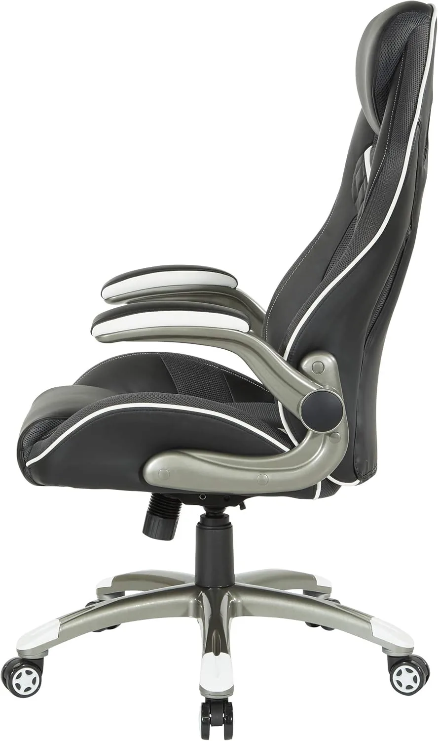 OSP Home Furnishings Xplorer 51 Ergonomic Adjustable High Back Gaming Chair with Lumbar Support and Padded Flip Arms