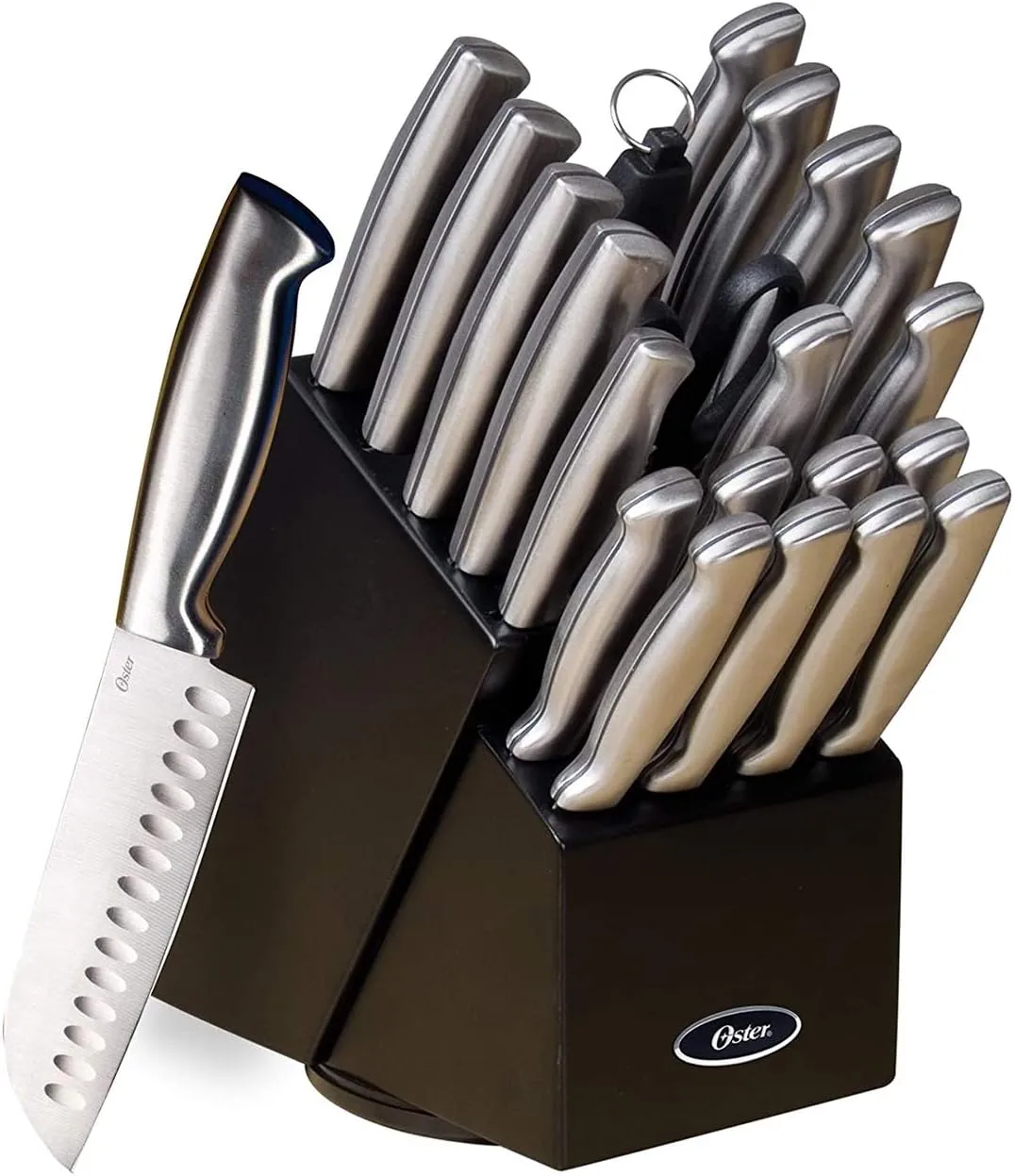 Oster Baldwyn High-Carbon Stainless Steel Kitchen Knife Cutlery Block Set, 22-Piece, Brushed Satin (22-Piece Set)
