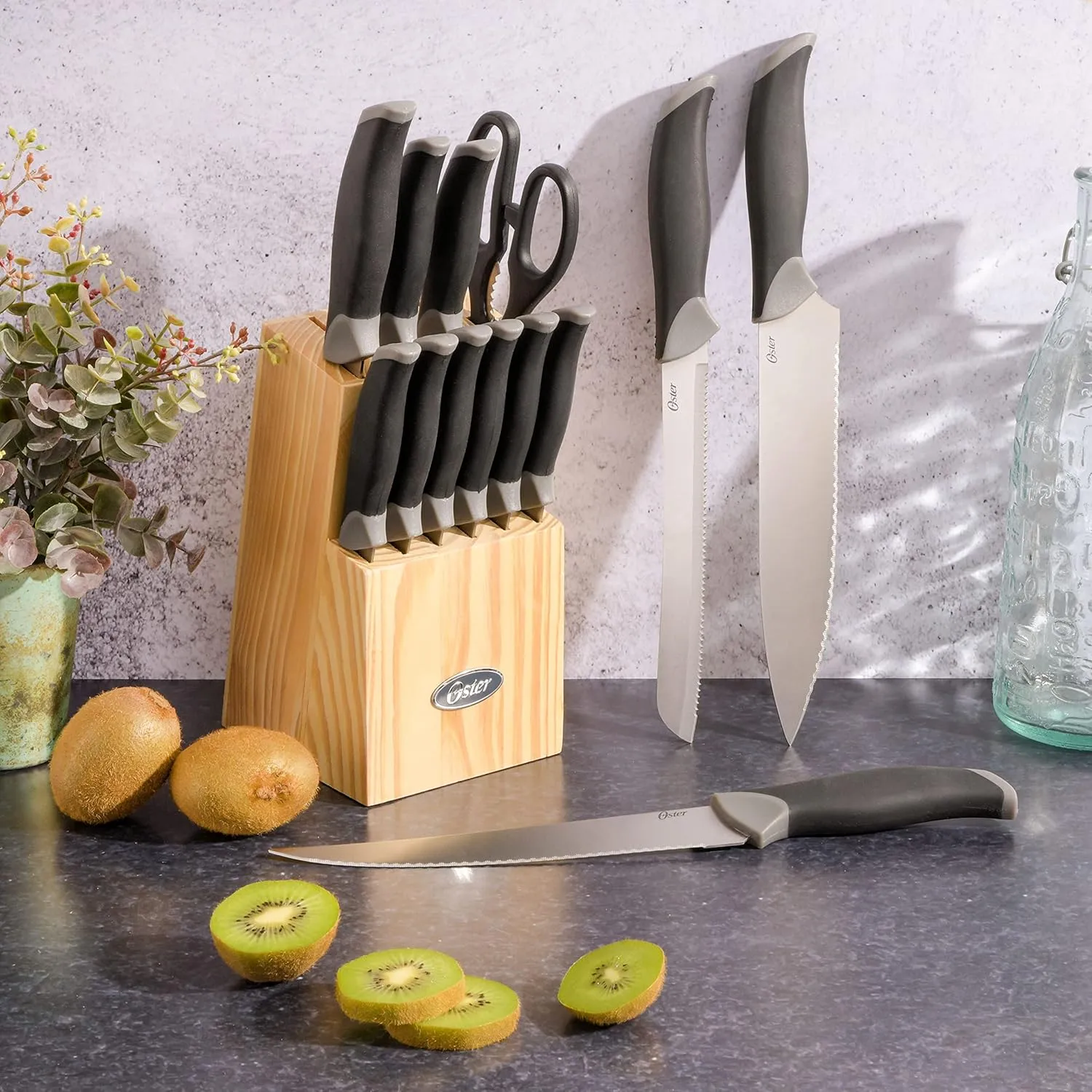 Oster Lindbergh 14 Piece Stainless Steel Cutlery Kitchen Knife Block Set