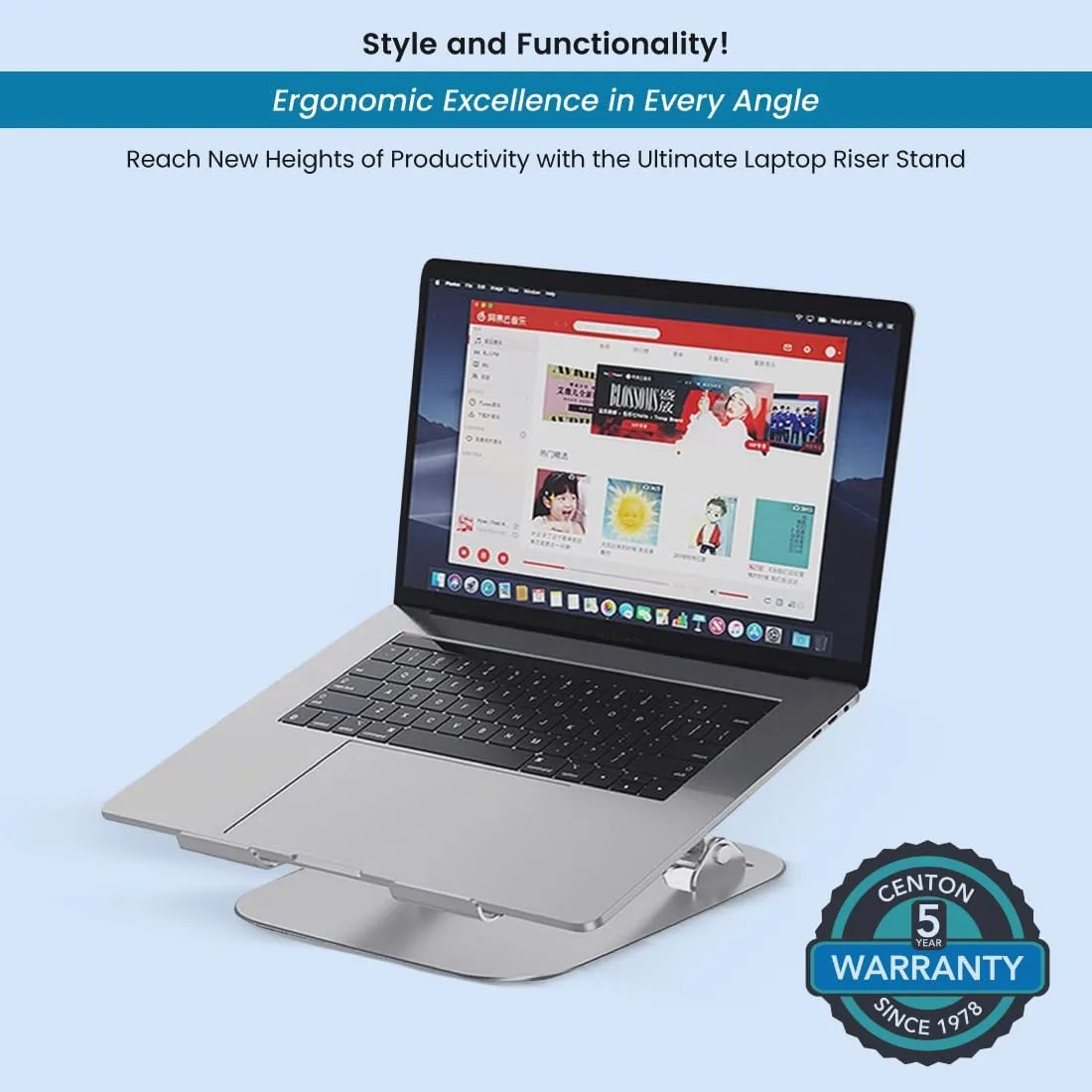 OTM Essentials Adjustable Laptop Stand, 10-5/8inH x 9inW x 9inD, Silver
