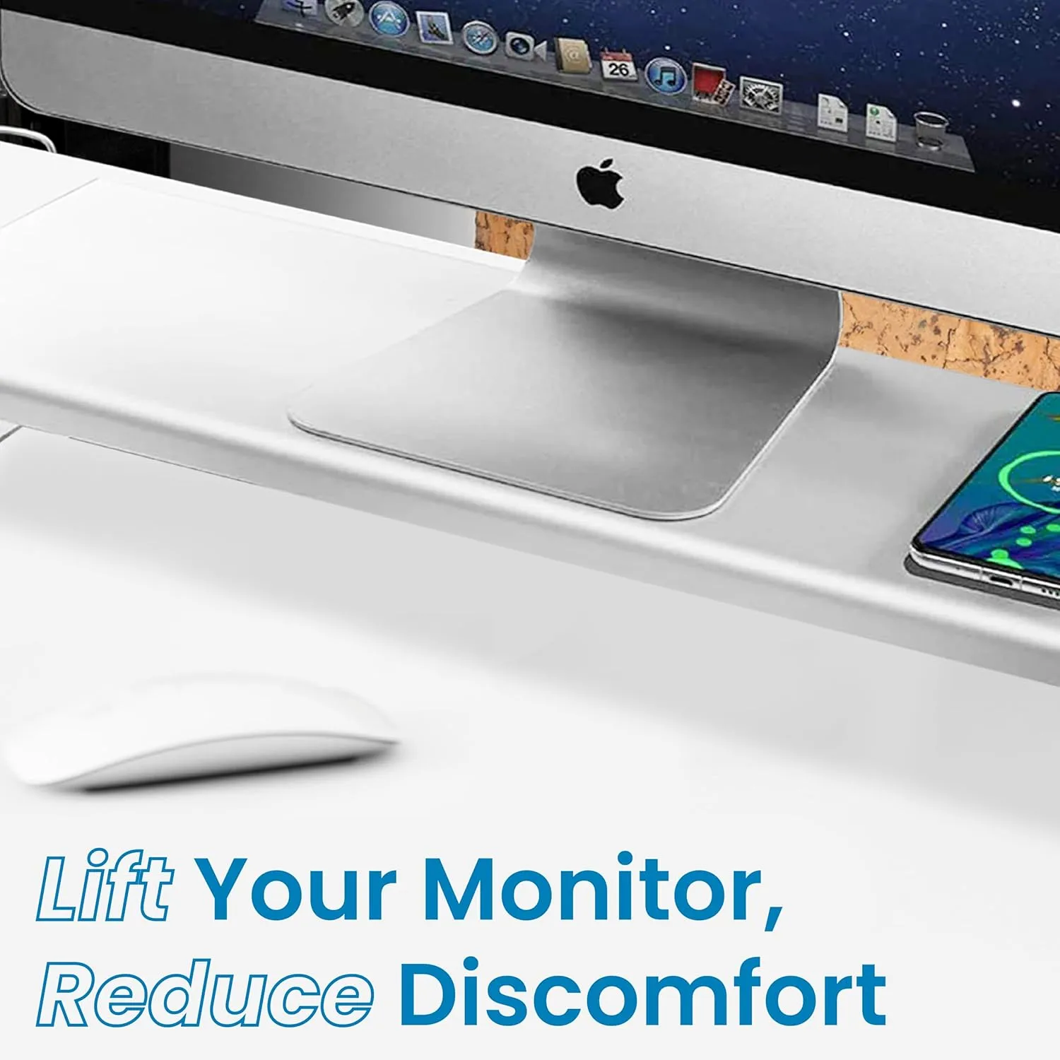 OTM Essentials Slim Aluminum Monitor Stand, Desk Riser with Non-Slip Padding and Tilted Surface