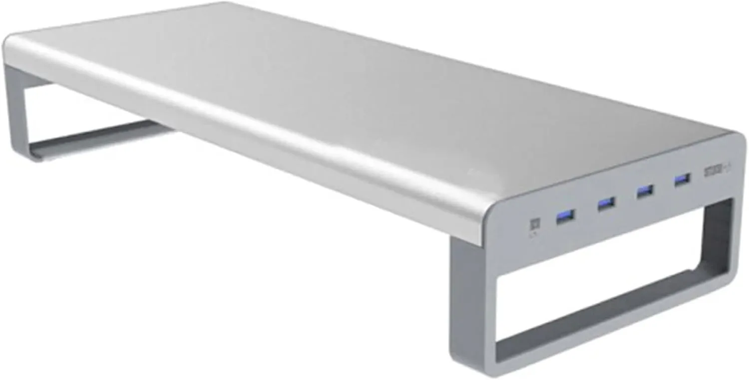 OTM Essentials Slim Aluminum Monitor Stand, Desk Riser with Non-Slip Padding and Tilted Surface