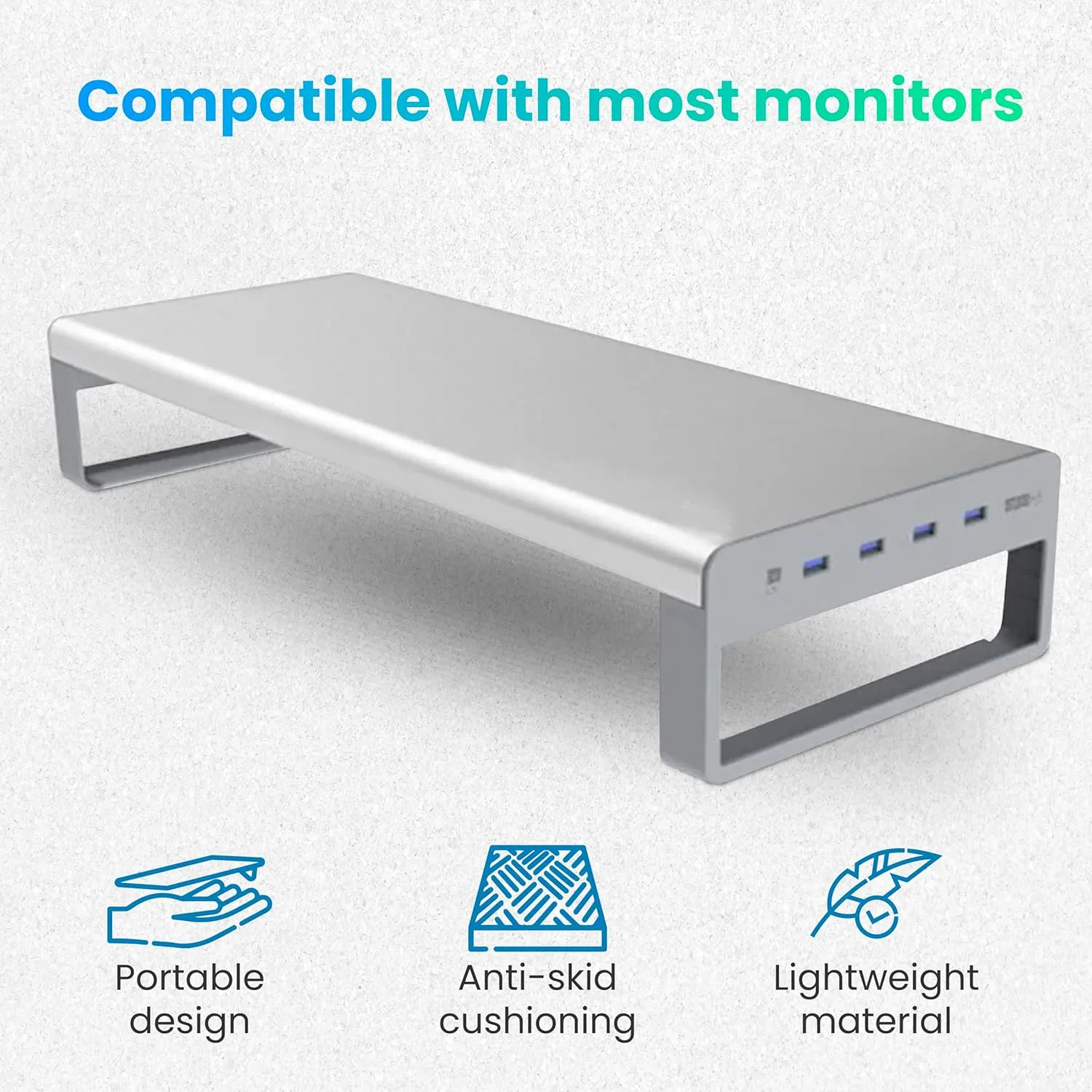 OTM Essentials Slim Aluminum Monitor Stand, Desk Riser with Non-Slip Padding and Tilted Surface