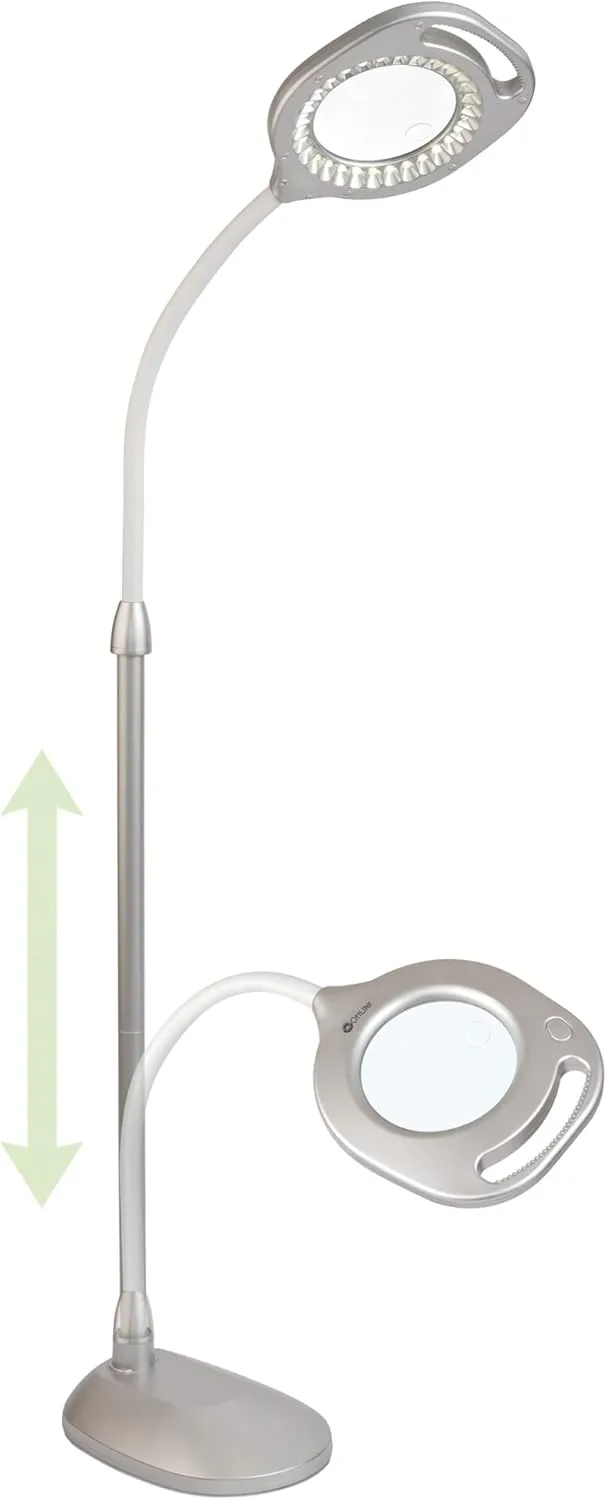 OttLite 2-in-1 LED Magnifier Floor & Table Light, Clearsun, Silver
