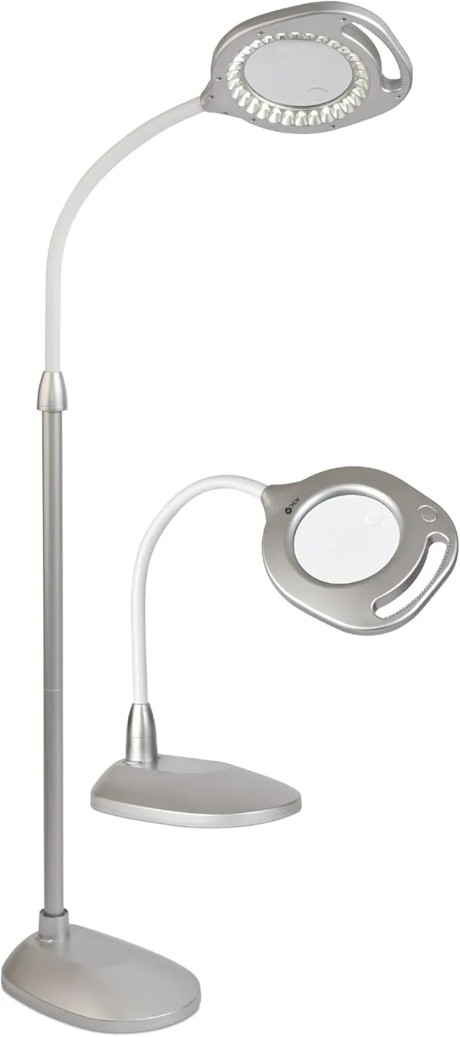 OttLite 2-in-1 LED Magnifier Floor & Table Light, Clearsun, Silver