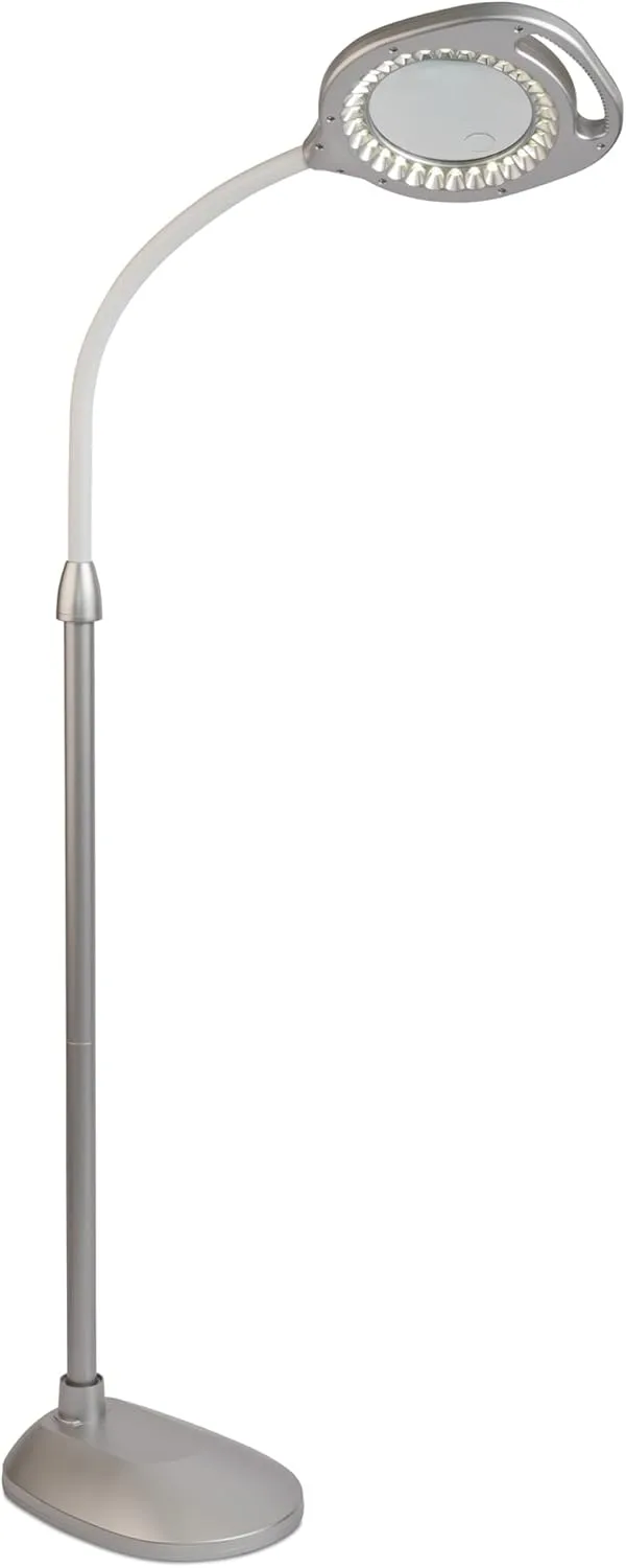 OttLite 2-in-1 LED Magnifier Floor & Table Light, Clearsun, Silver