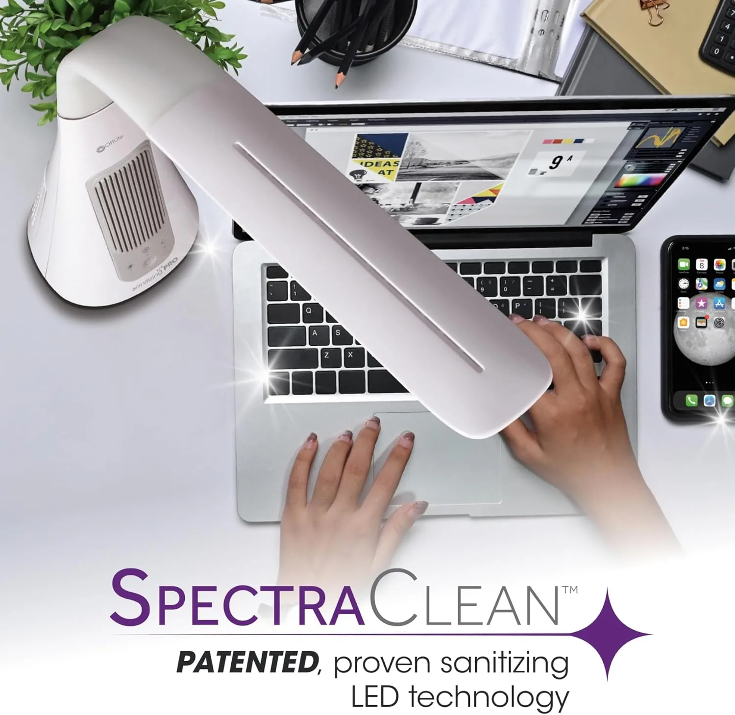 OttLite® Wellness Series SanitizingPro LED Desk Lamp And UV Air Purifier, 25"H, White