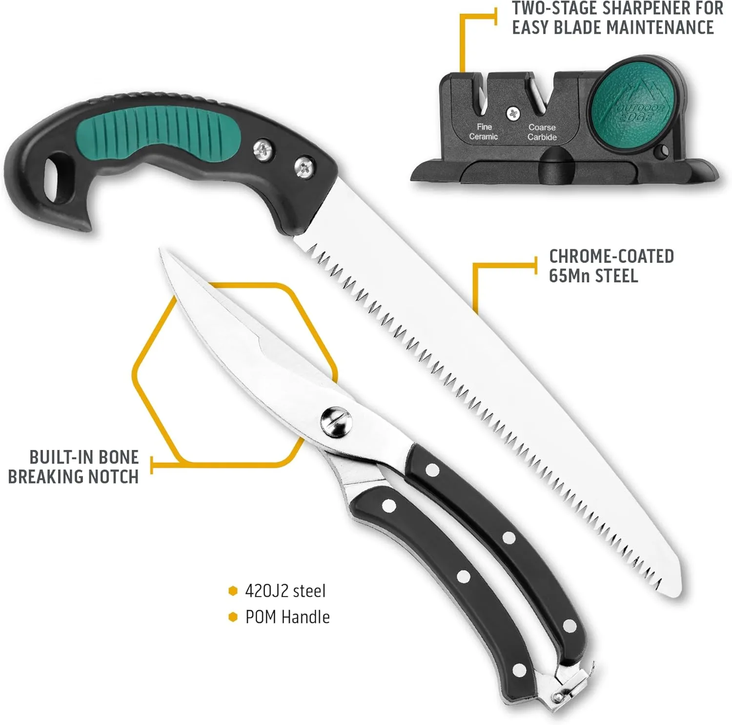 OUTDOOR EDGE Game-Pro 11-Piece Butcher Knife Set | Caping & Boning Knives, Deer Skinning Knife, Bone Saw, Game Shears