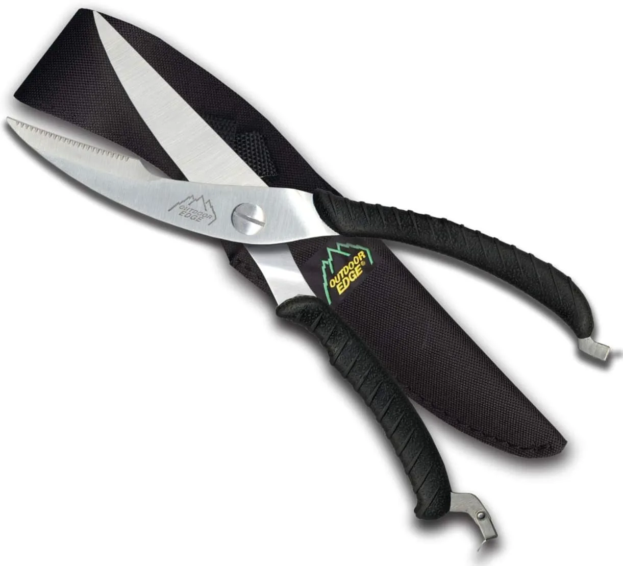 Outdoor Edge Game Shears - Spring Loaded with Serrated Edge and Bone-Breaking Notch for Quartering Birds, Small Game