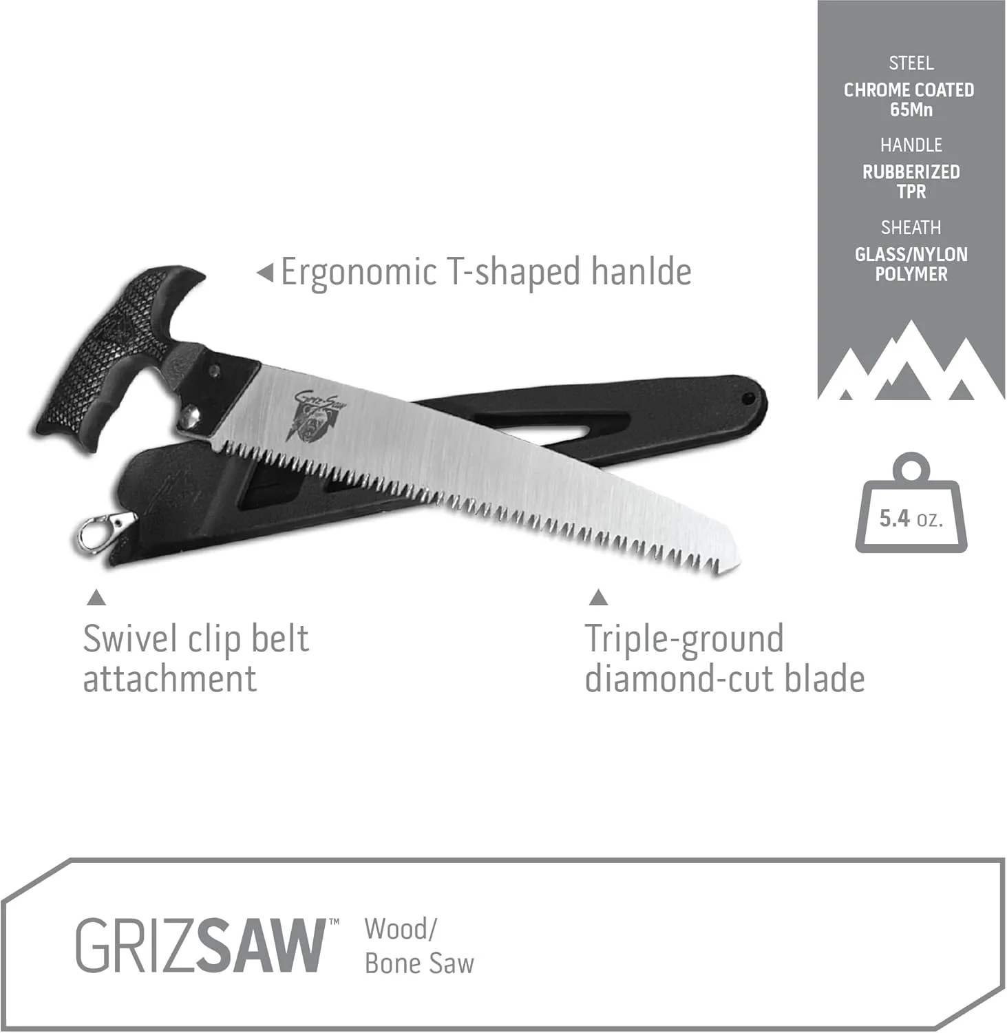 Outdoor Edge GrizSaw - Lightweight T-Handle Fixed Blade Outdoor-Hunting Saw with 8.0"
