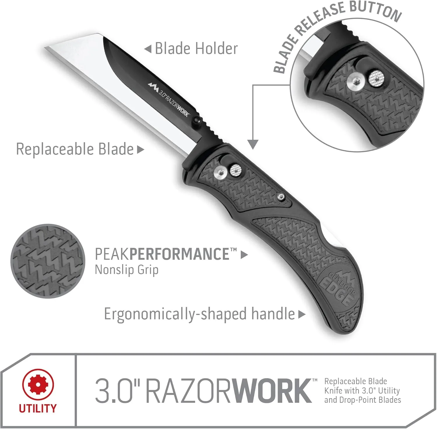 OUTDOOR EDGE Razor-Work RazorSafe Replaceable Blade Folding Utility Knife
