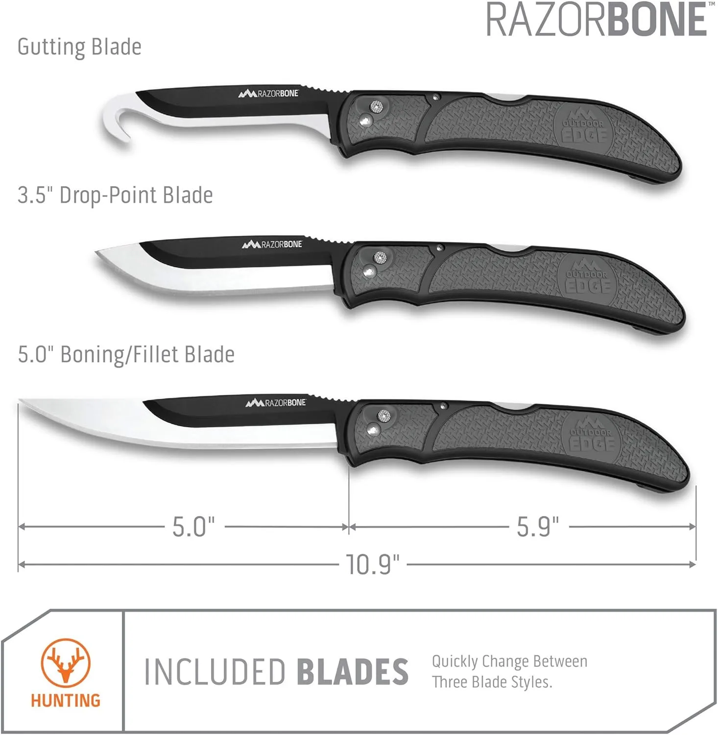 OUTDOOR EDGE RazorBone Replaceable Blade Folding Hunting Knife Kit, 6-Blade Combo