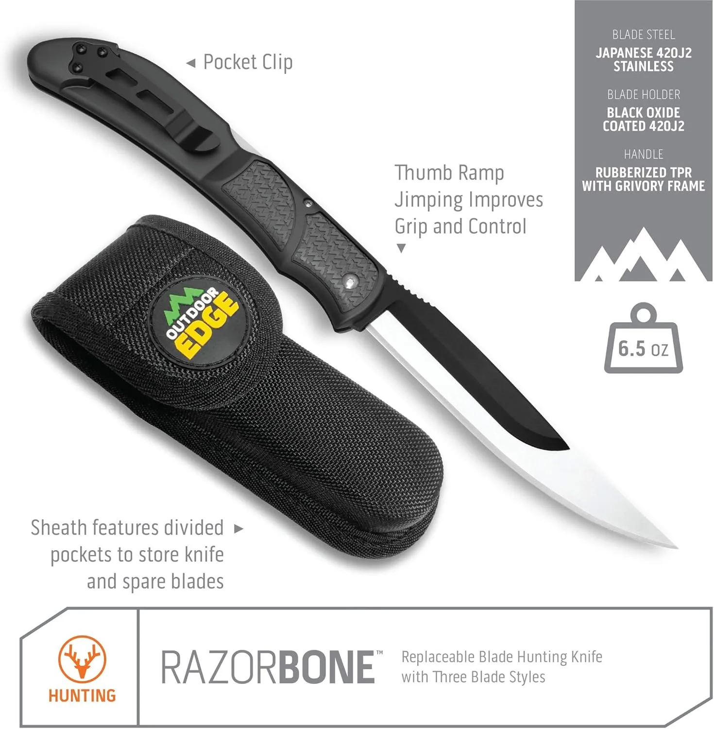 OUTDOOR EDGE RazorBone Replaceable Blade Folding Hunting Knife Kit, 6-Blade Combo