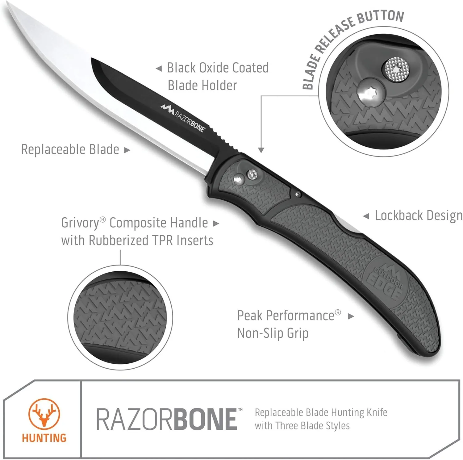 OUTDOOR EDGE RazorBone Replaceable Blade Folding Hunting Knife Kit, 6-Blade Combo
