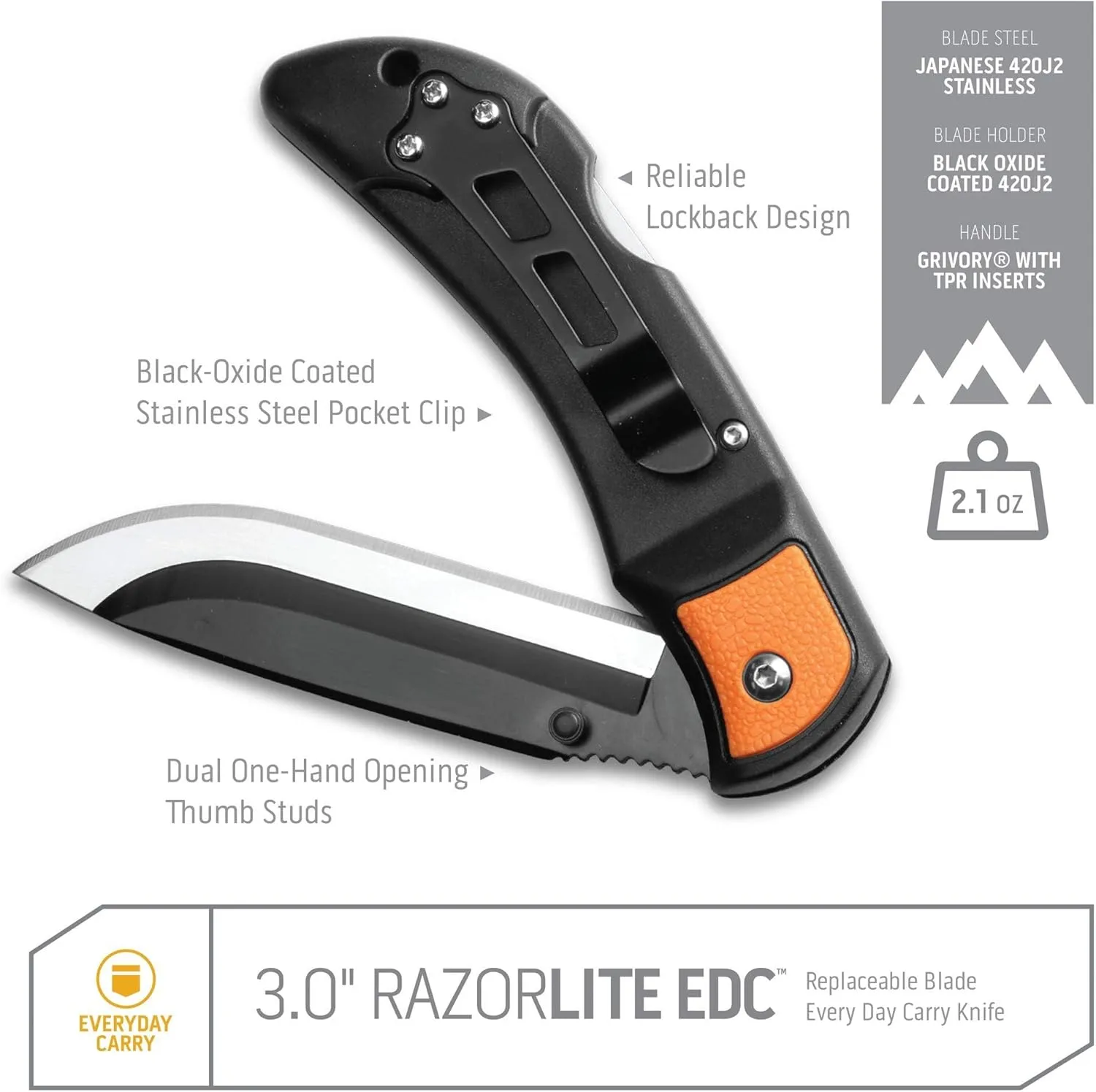 OUTDOOR EDGE 3.0" Folding Pocket Knife with Replaceable Blades
