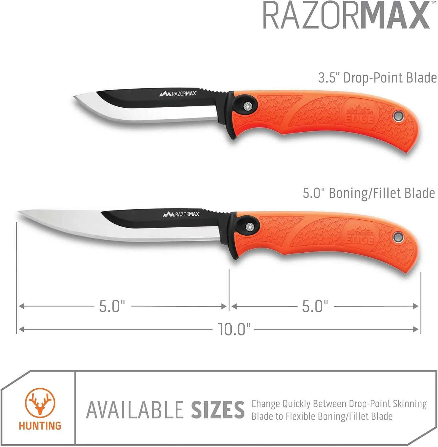 OUTDOOR EDGE RazorMax Replaceable Fixed Blade Hunting Knife with Drop-Point & Boning/Fillet Blades