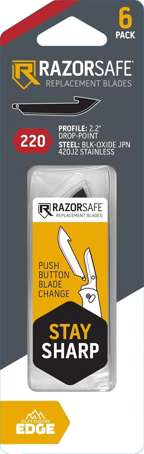 Outdoor Edge RazorSafe 2.2" Black Drop-Point | 6 Pack of EDC Drop Point Blades | Compatible 2.2" Razor Blade Knives