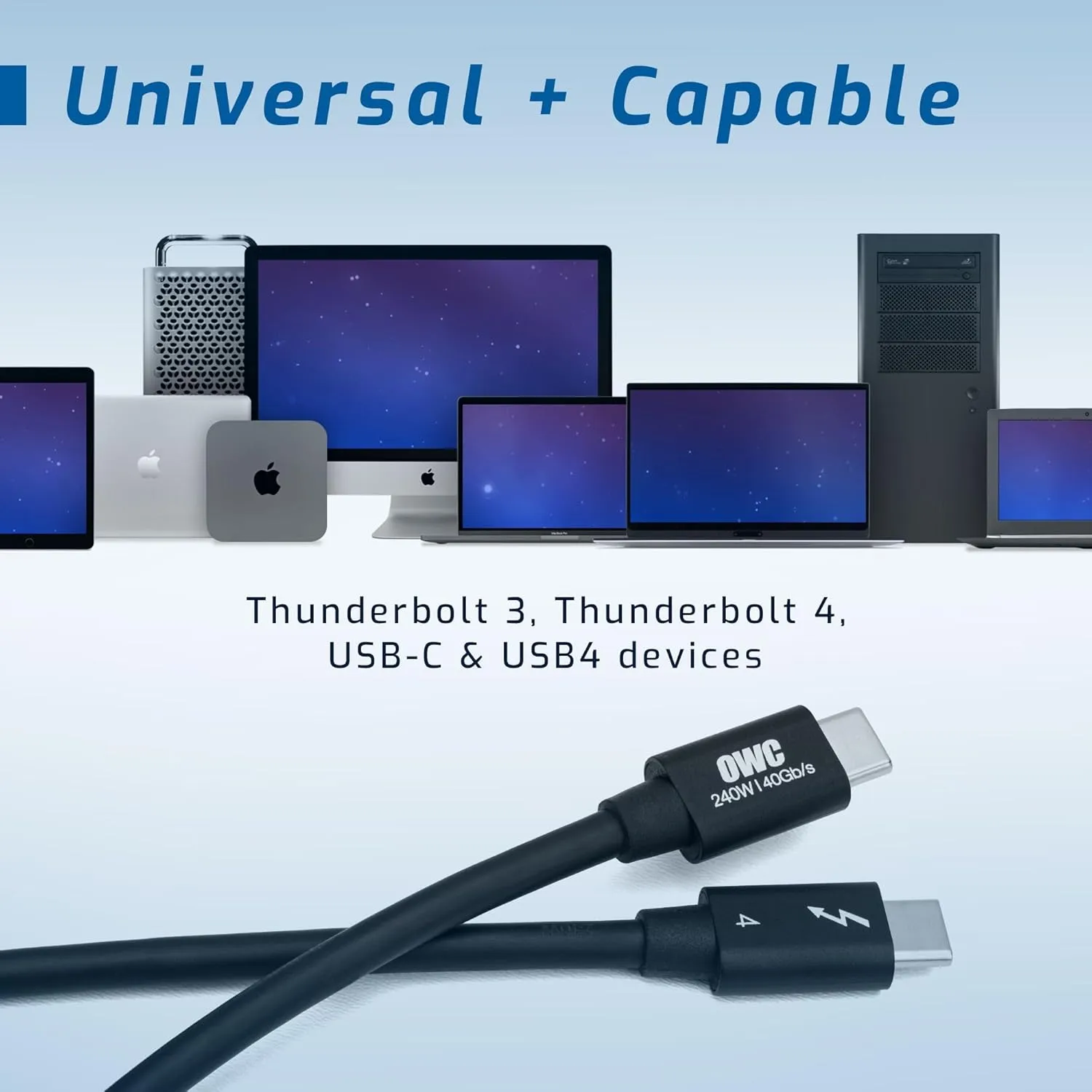 OWC Thunderbolt & USB-C Cable — Thunderbolt 5/4/3, USB4 Compatible