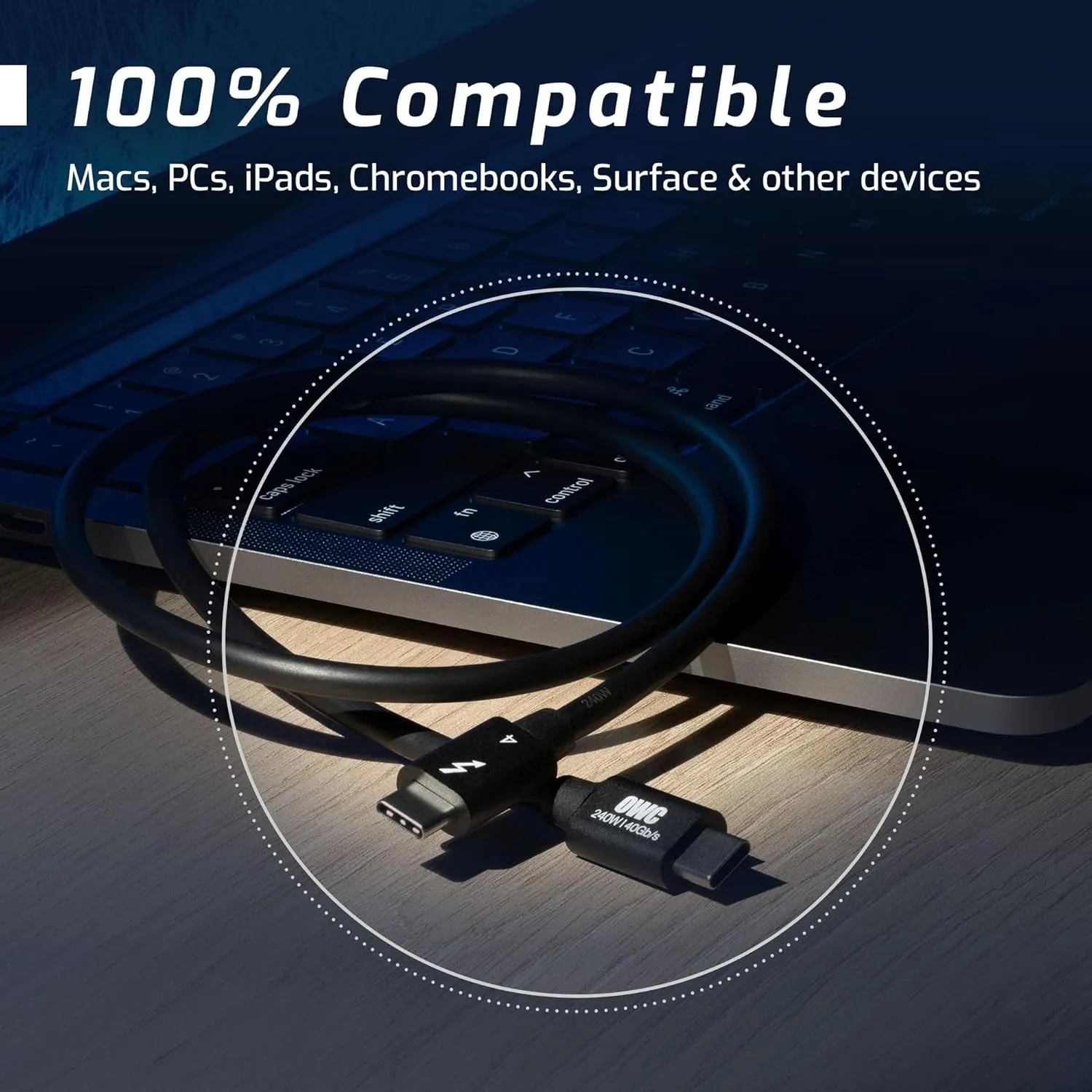 OWC Thunderbolt & USB-C Cable — Thunderbolt 5/4/3, USB4 Compatible