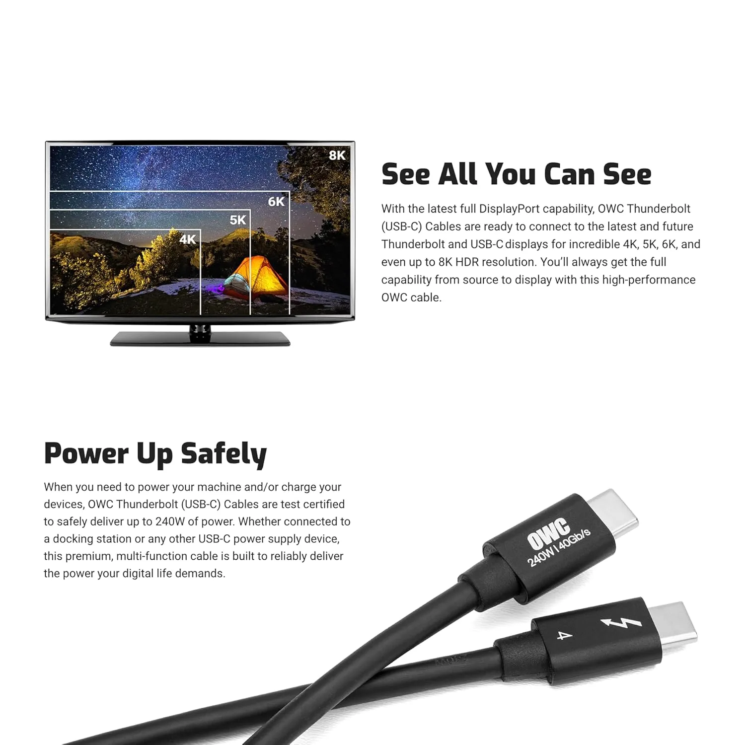 OWC Thunderbolt & USB-C Cable — Thunderbolt 5/4/3, USB4 Compatible