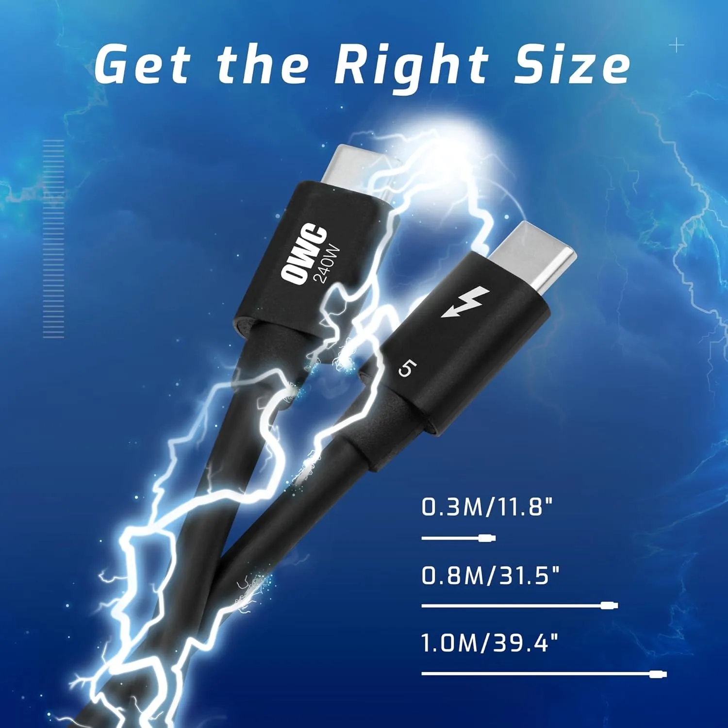 OWC Thunderbolt & USB-C Cable — Thunderbolt 5/4/3, USB4 Compatible