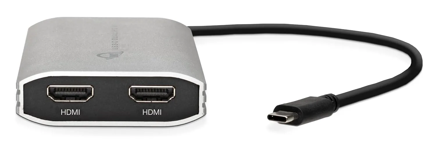 OWC USB-C to Dual HDMI 4K Display Adapter with DISPLAYLINK and Power Pass-Through for Apple M1 Mac or Any Mac or PC with USB-C or Thunderbolt, DUAL HDMI USB-C