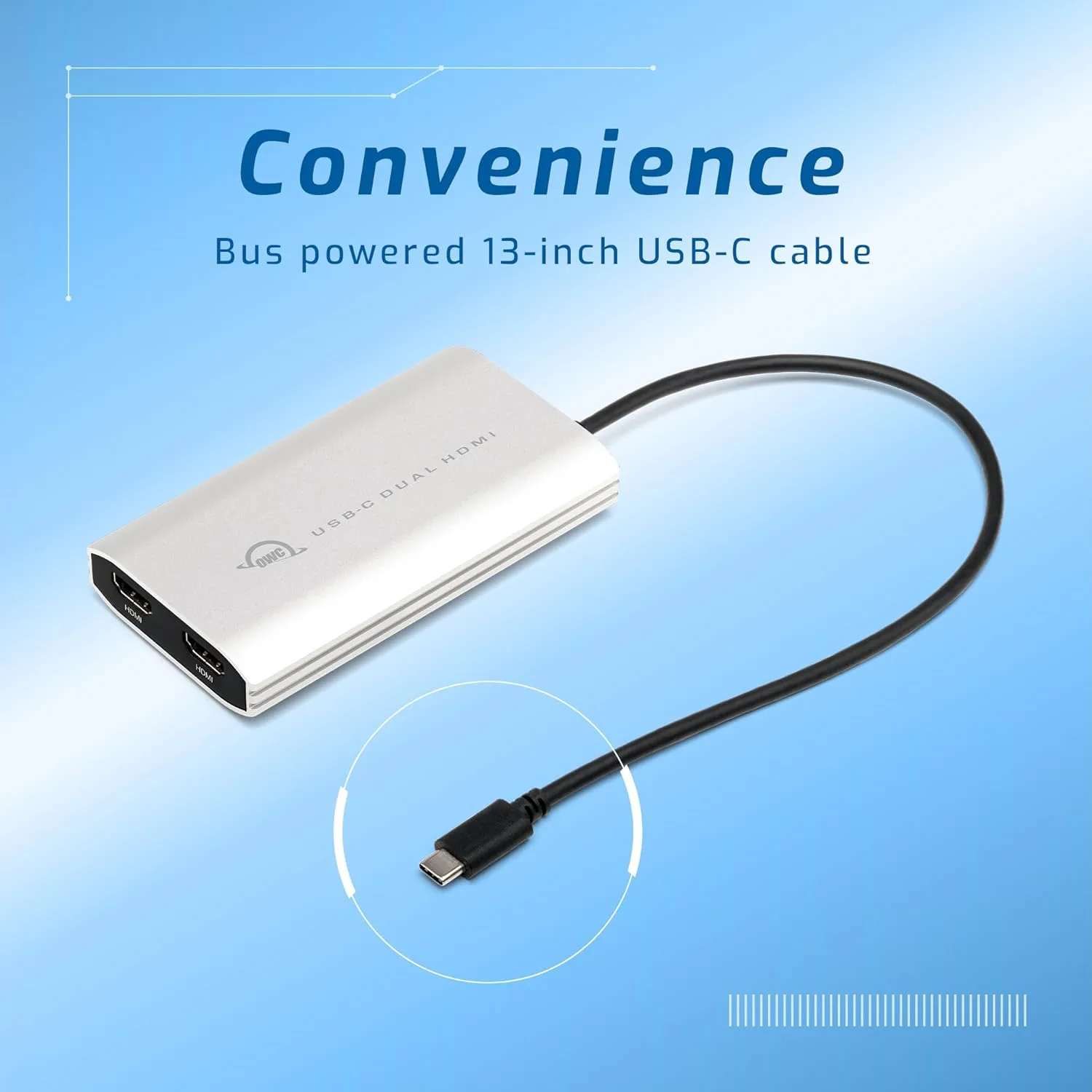 OWC USB-C to Dual HDMI 4K Display Adapter with DISPLAYLINK and Power Pass-Through for Apple M1 Mac or Any Mac or PC with USB-C or Thunderbolt, DUAL HDMI USB-C