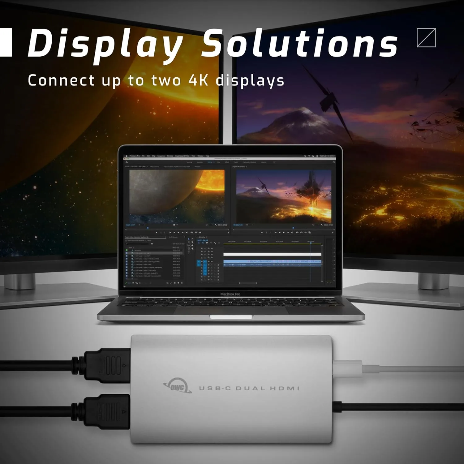 OWC USB-C to Dual HDMI 4K Display Adapter with DISPLAYLINK and Power Pass-Through for Apple M1 Mac or Any Mac or PC with USB-C or Thunderbolt, DUAL HDMI USB-C