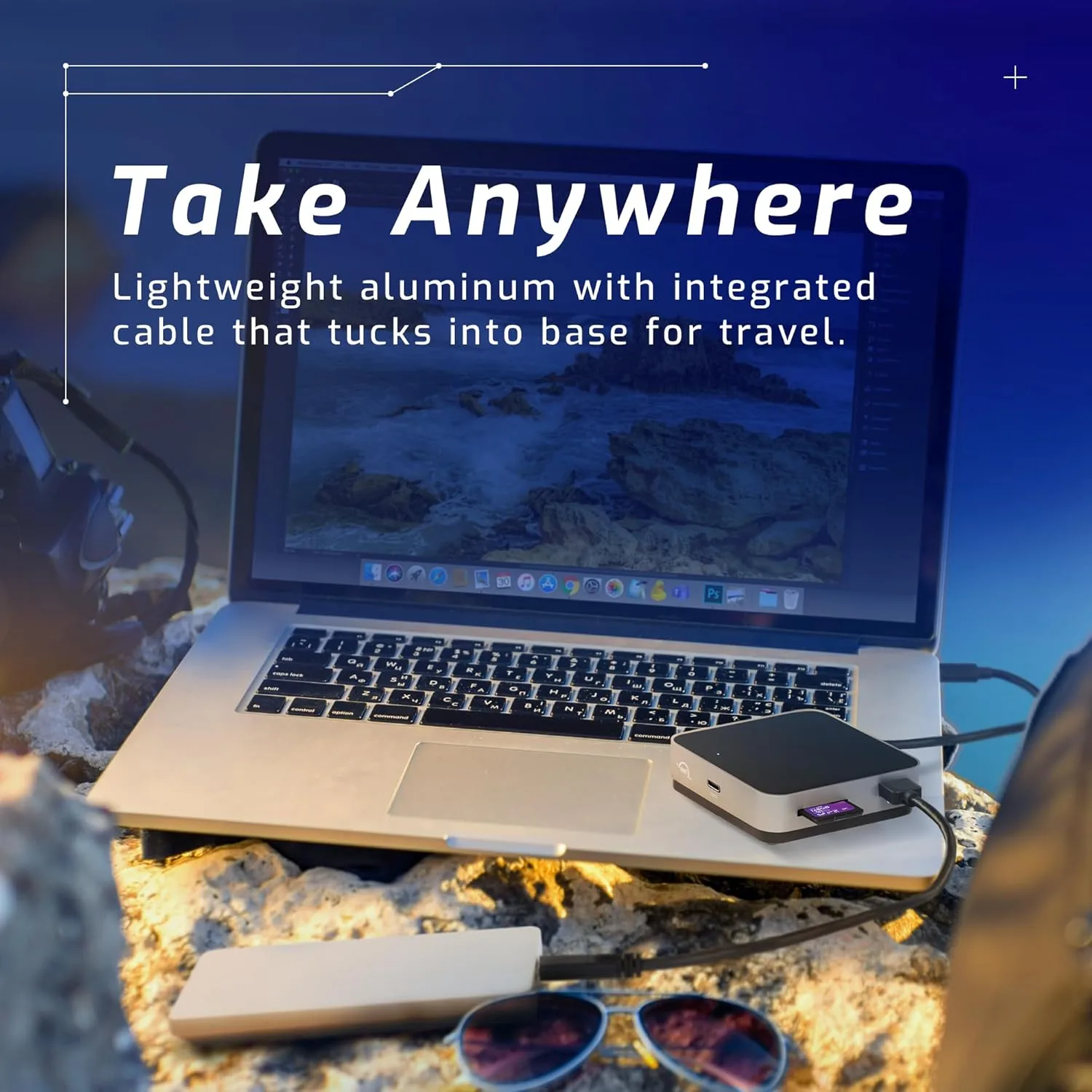 OWC USB-C Travel Dock — Portable USB-C Docking Station with Integrated Cable, HDMI 2.0, SD Card & 100W Power Pass-Through