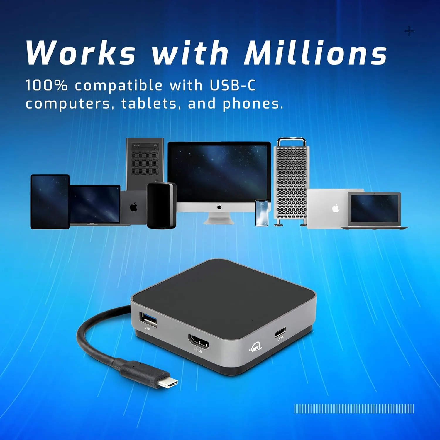 OWC USB-C Travel Dock — Portable USB-C Docking Station with Integrated Cable, HDMI 2.0, SD Card & 100W Power Pass-Through