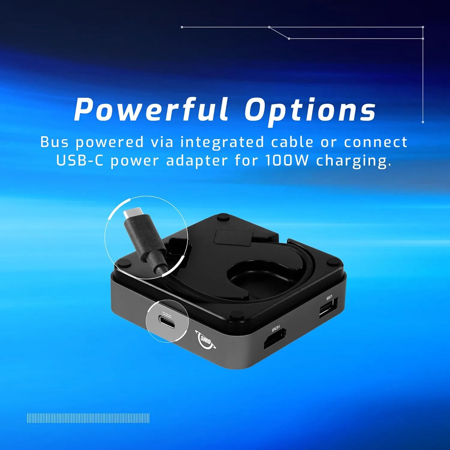 OWC USB-C Travel Dock — Portable USB-C Docking Station with Integrated Cable, HDMI 2.0, SD Card & 100W Power Pass-Through
