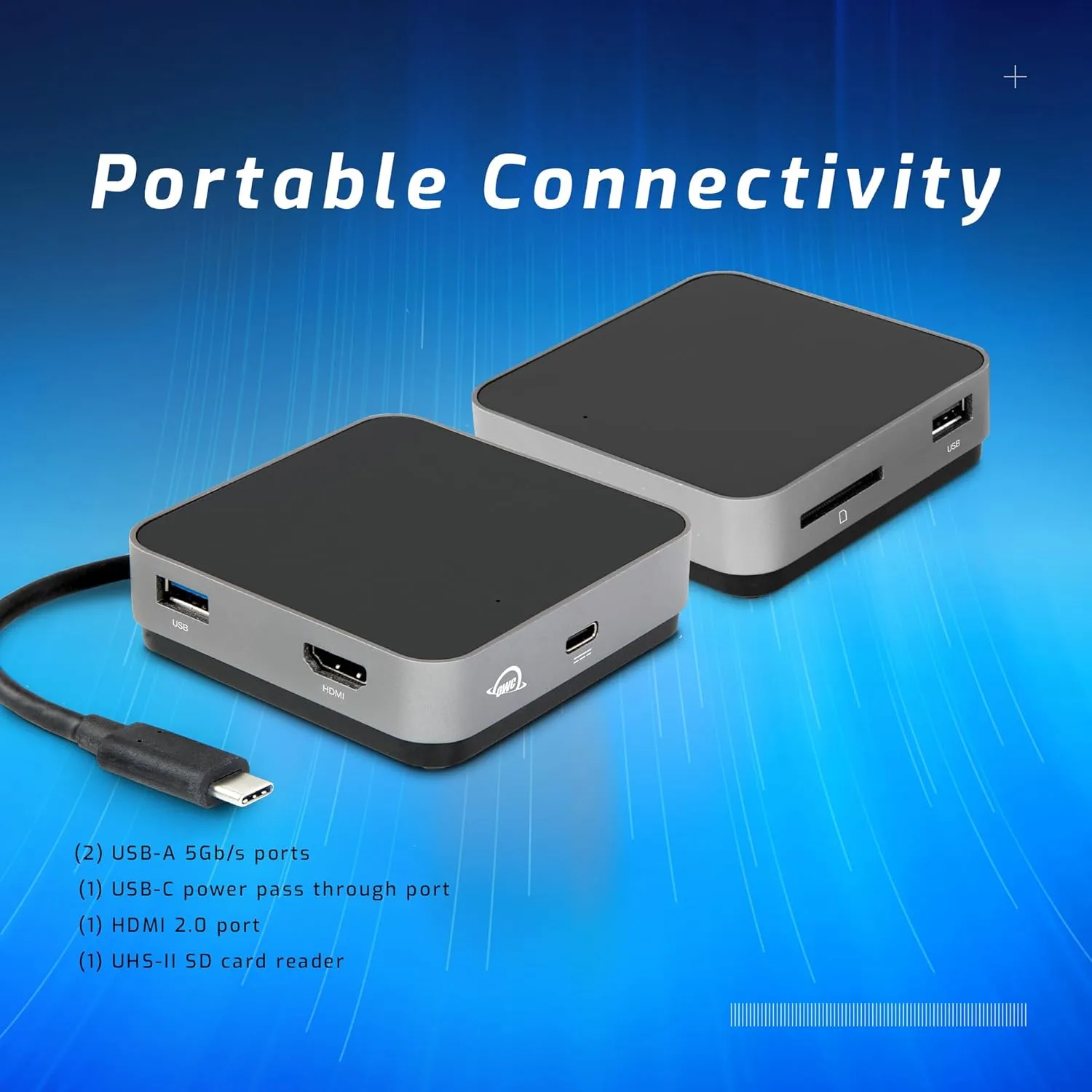 OWC USB-C Travel Dock — Portable USB-C Docking Station with Integrated Cable, HDMI 2.0, SD Card & 100W Power Pass-Through