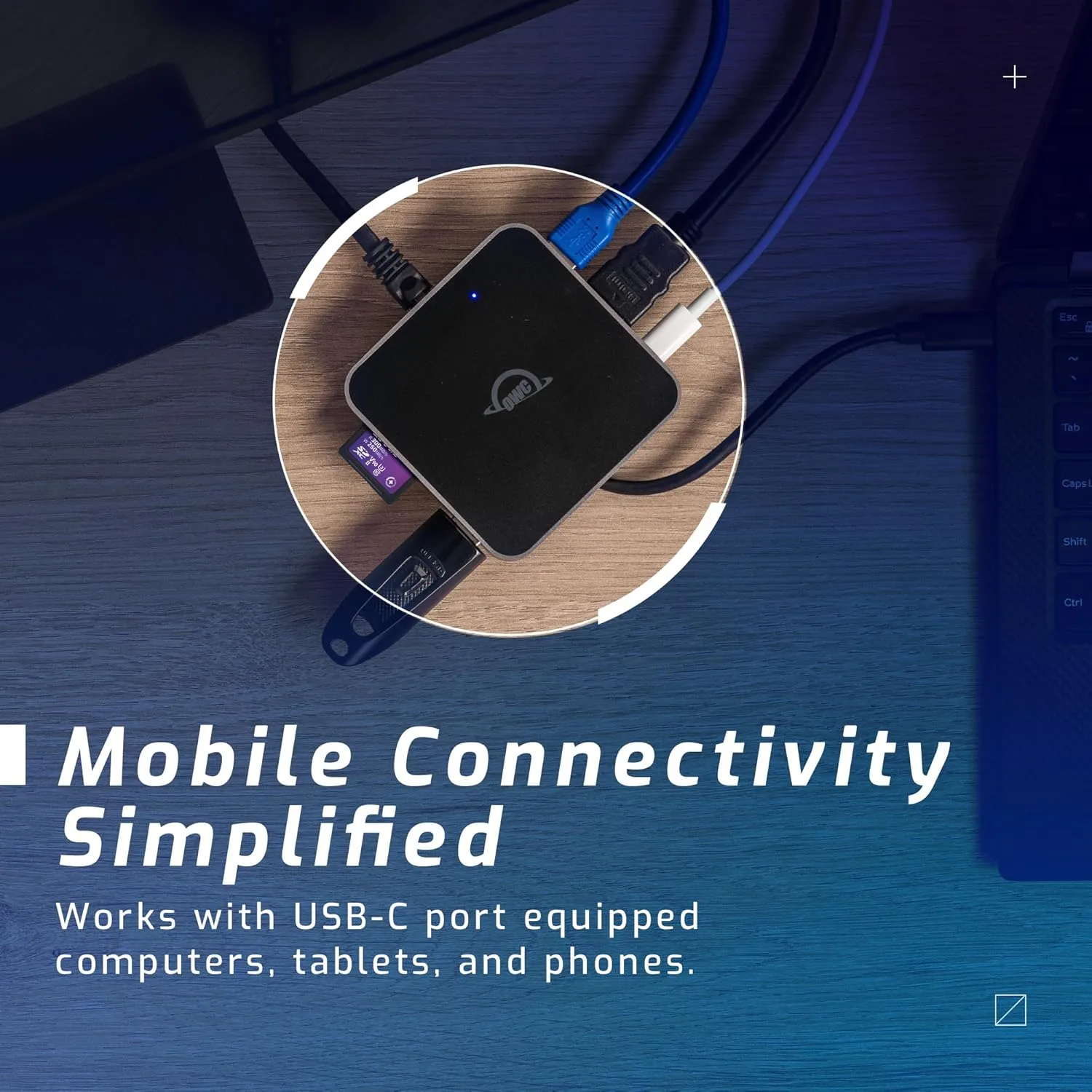 OWC USB-C Travel Dock — Portable USB-C Docking Station with Integrated Cable, HDMI 2.0, SD Card & 100W Power Pass-Through